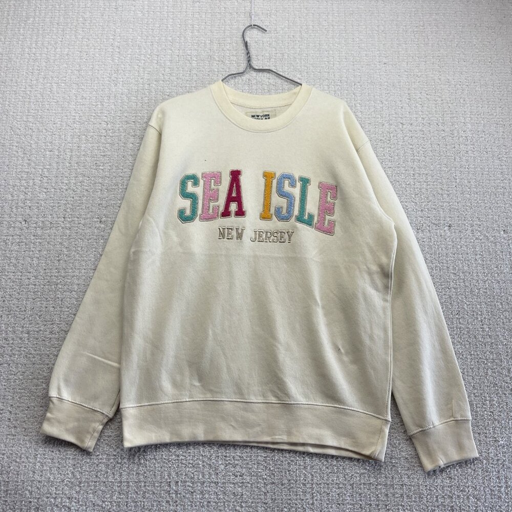 New York Popular Crewneck Pullover Sweatshirt Sea Isle New Jersey Cream Sz M